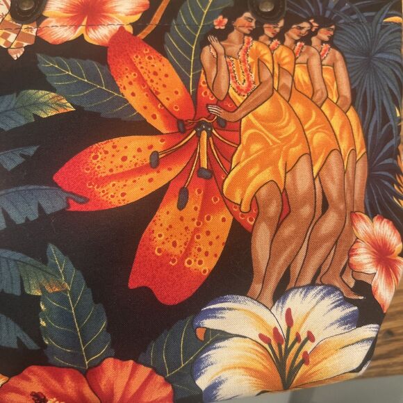 Accessories Unlimited Tropical Floral / Dancing Women Tote - Bamboo Handles COOL - Picture 3 of 16